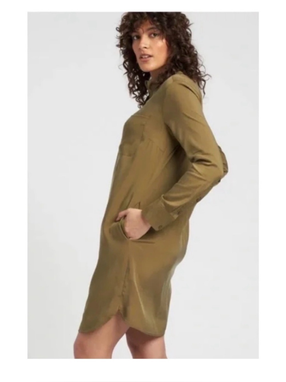 Universal Standard Cupro Rubicon Shirt Dress in Military Olive